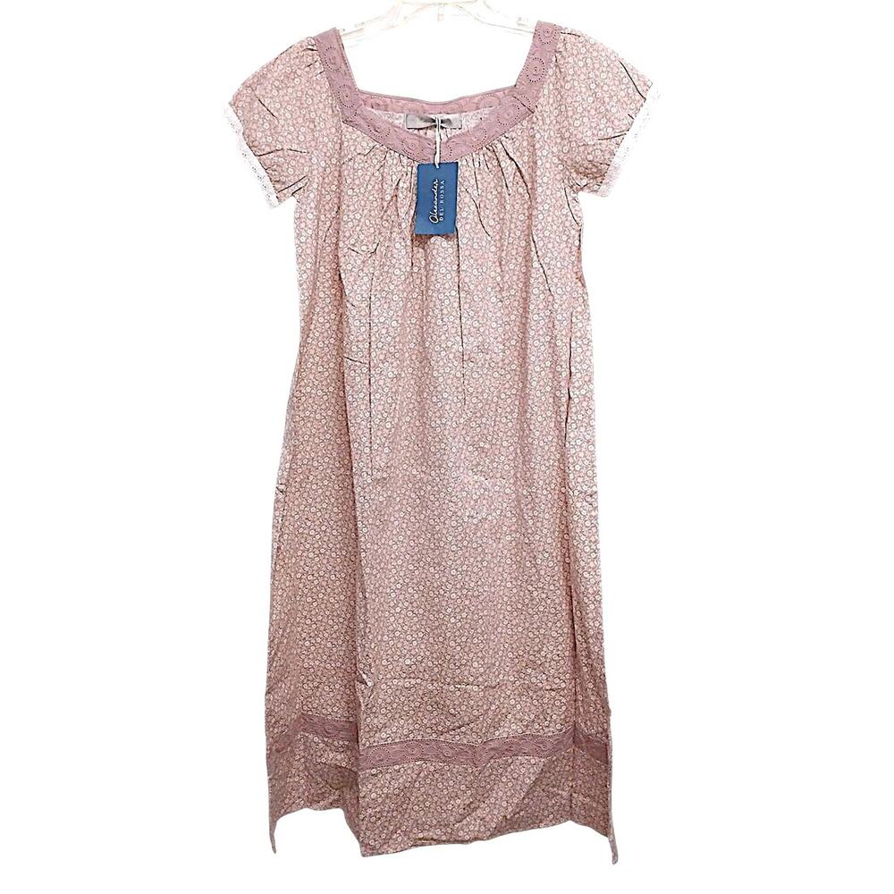 Alexander Del Rossa Long Nightgown Sz XS Mauve Floral Eyelet Lace Victorian New
